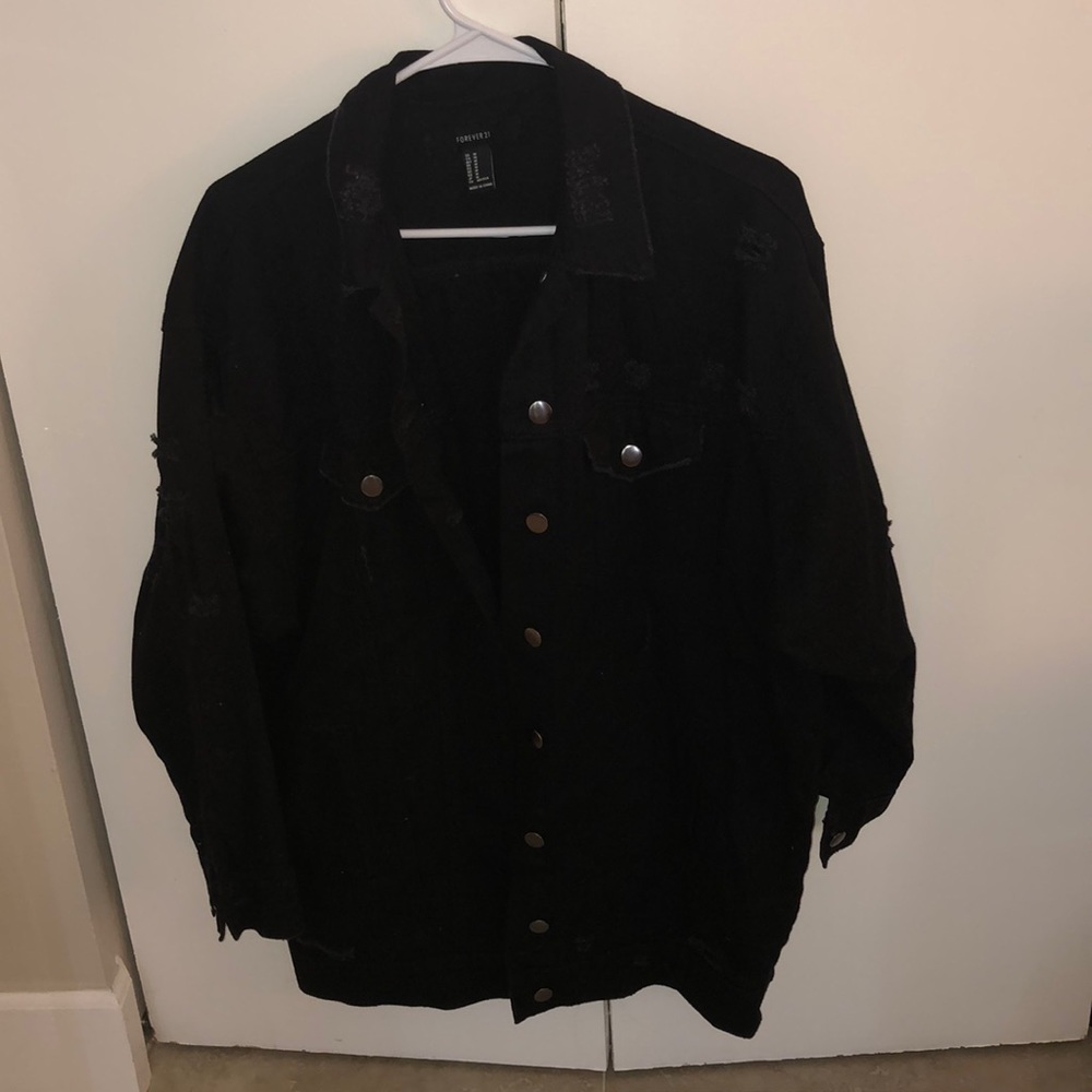 Oversized, Distressed,  Black Jean Jacket